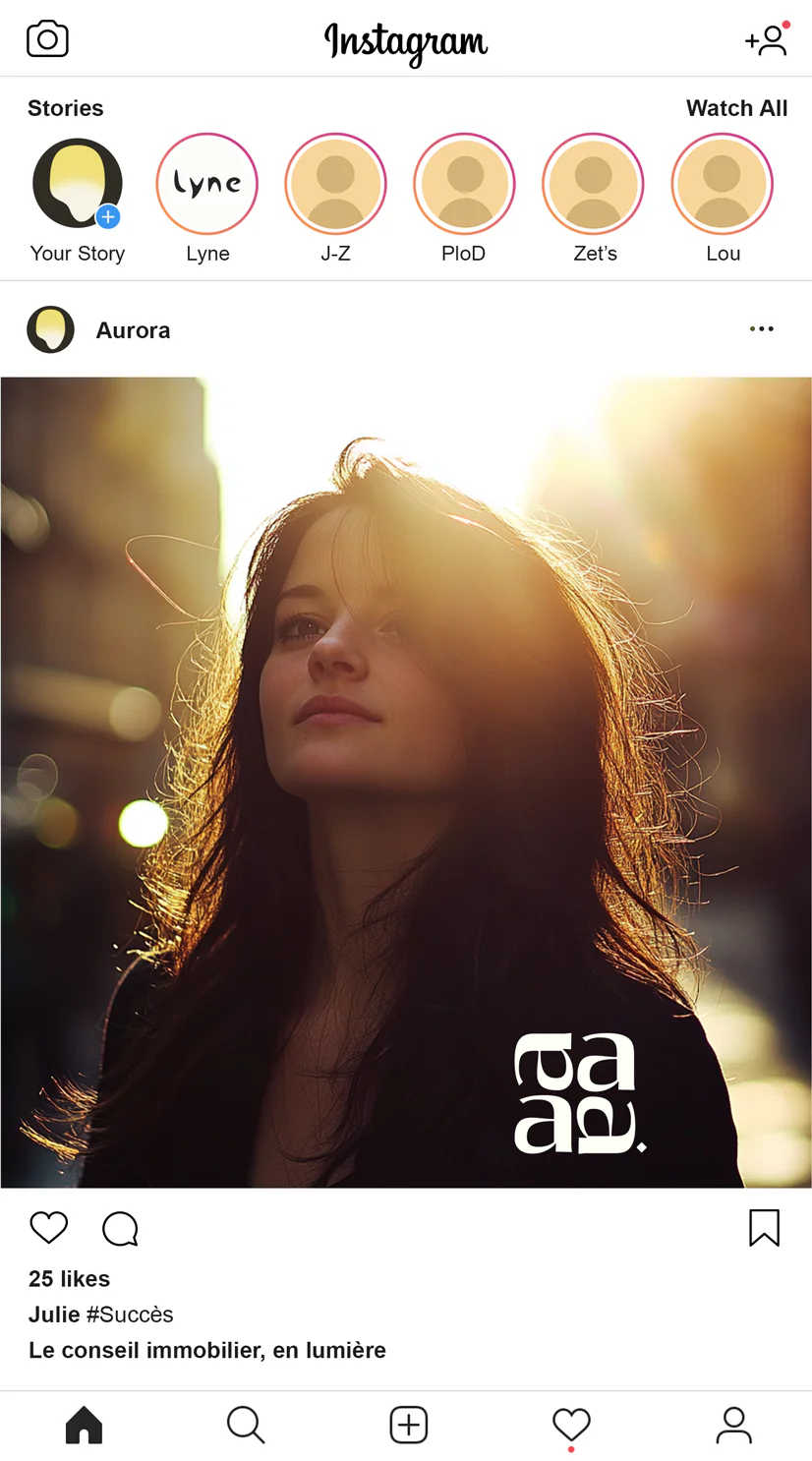 iconographie et icone Instagram, post d'une cliente illuminée après le succès de son achat avec aurora