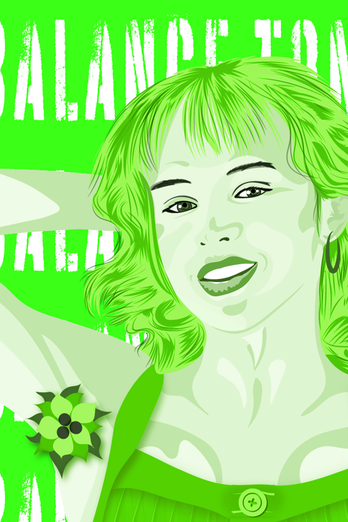 Portrait vectoriel vert inspiré d’Angèle