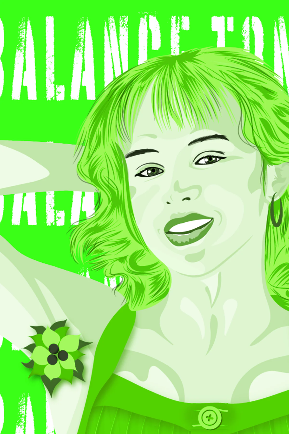 Portrait vectoriel vert inspiré d’Angèle